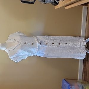 "FREE PEOPLE" OFF WHITE COTTON GAUZE DRESS IN SIZE L